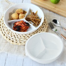 1+1 3칸 도자기 반찬통 찬기 원형 나눔접시 2p