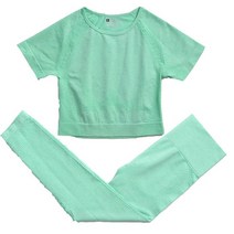 2 조각 세트 여성 운동 의류 체육관 요가 휘트니스 스포츠 자르기 가기 브래지어 레깅스 Active Wear Outfit Suit, [01] S, [34] Army Green 2pcs