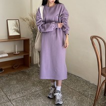 쉐얼유 여성용 기모 소프트 나염 오버핏 원피스