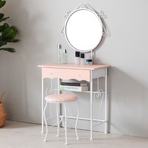 [룩홈] 클래식 철제 선반형 화장대, 클래식 철제 선반형 화장대[원형]-핑크