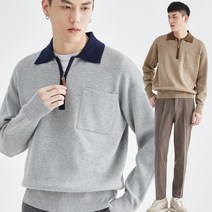 JUSTFEELING S-3XL 배색 셔츠넥 반폴라 반집업 남자 스웨터 데이트룩 패션 캐주얼 긴팔 니트 상의