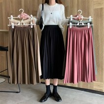 에퀴르 에퀴르 여성 봄 가을 밴딩 주름 플리츠 플레어 롱 스커트