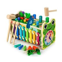 6 in 1 Wooden Montessori Toys for 1 Year Old Whack a Mole Game Hammering Pounding Toy with Xylophone