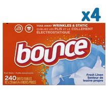 Bounce 바운스 건조기용 프레시 리넨 섬유유연제 시트 240장x 4팩 Fresh Linen Scented Fabric Softener, 240장x4팩