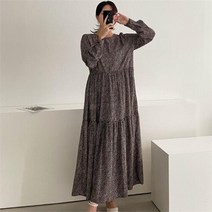 셀러허브 여성패션 여자 티어드 긴팔티 호피 롱원피스