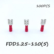 절연 된 여성 단로기 FDD1.25-110(5) 100 개/갑 빨간색 스페이드 빠른 전기 커넥터 압착 와이어 터미널 AWG, 한개옵션0