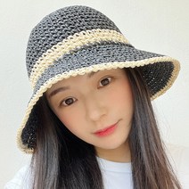 여름 라탄 배색 띠 벙거지 뜨개 모자