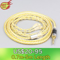 해외구매 LN007286 Etymotic ER4SR ER4XR ER3XR ER3SE ER2XR ER2SE 용 8 코어 실버 골드 도금 브레이드 이어폰 케이블 정석, 25.4.4mm - 0.7m