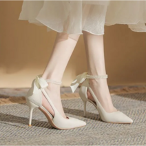 YAPOGI 스트랩 힐 여 리본 프린세스 스틸레토 단화