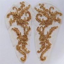 레드 샴페인 스팽글 실버 비즈 천 장식 아플리케 무대 DIY 미러 2 쌍, 02 gold 2pairs