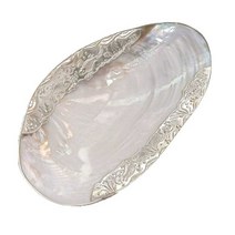 자개 트레이 주얼리 천연 대형 쉘 거실 스낵 플레이트, 금빛 가장자리의 대형 껍질