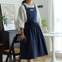 NENAI 코튼 롱기장 원피스 앞치마 에이프런, 네이비