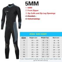프리 다이빙 스킨스쿠버 바다 수영 서핑복 프리미엄 3MM/5MM 네오프렌 잠수복 남성 전문 운동 선수 여성 딥 스쿠버 다이빙 슈트와 스노클링 수영 서핑 잠수복, 02 S, 11 Wetsuit Black ZC502