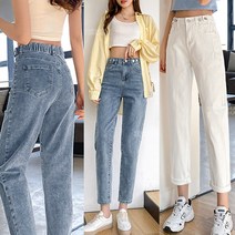 뒷밴딩 스판 데님 면 바지 여성 청바지 데님 배기 팬츠