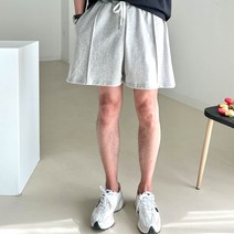 놈시크 남자 와이드 반바지 핀턱 트레이닝 면 5부 밴딩 팬츠