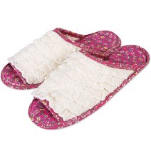 플라워핑크 레이스 면실내화 더블패드 이중쿠션 거실화 슬리퍼 실내화 덧신 퀼트 패브릭 거실슬리퍼 층간소음, MF518플라워핑크, 1개