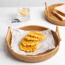 핸드메이드 라탄 바구니 피크닉 캠핑 소풍 나들이 플레이팅 빵집 식당 카페 과일 트레이, 소형