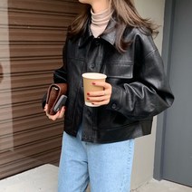브라운 블랙 베이직 무광 숏카라 루즈핏 가오리핏 버튼 레자 데일리 가죽 라이더 자켓