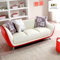 [트리에] 디망 3인용 인조가죽소파(스툴포함), 색상:레드