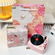 cd플레이어 블루투스 스피커 작은 cd 비닐 레코드 플레이어 미니 레트로 스테레오 소녀와 소년을위한 귀여운 생일 선물, 마카롱 핑크 절묘한 선물 포장 _패키지 A