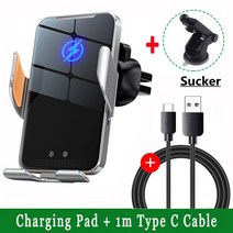 차량휴대폰거치대Wireless Car Charger 3 in 1 Mount 30W Auto Clamping Dash Windshield Air Vent Phone H, 02 Black With Sucker