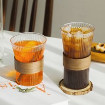 우드 홀더 내열 유리컵 *310ml 450ml* 홈카페 감성 예쁜 유리컵 추천, 1개, 내열유리컵 310ml