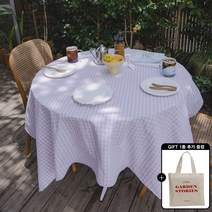 [코티지] 방수식탁보 체크 보더라인 스트라이프 광목테이블보 캠핑용 감성 행사테이블보 2인 4인 6인 테이블, 7.체크라일락, 방수O, 6인 120X200