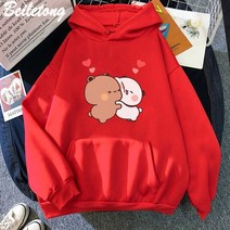 여성봄가방카와이 후디 팬더 베어 만화 Bubu Dudu 프린트 여아 오버사이즈 스웨터 봄/가을 하늘색 탑스 긴