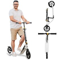 Hudora 230 성인용 스쿠터 접이식 높이 조절 가능한 킥 120.2kg(265파운드)까지 지탱 알루미늄 통근용 청소년 야외 사용 (화이트), White