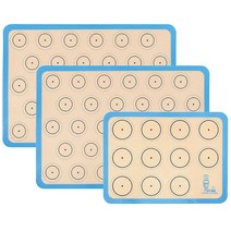 실리콘 베이킹 매트 마카롱 - 3개 세트(하프 시트 라이너 2개 및 쿼터 시트 1개) 마카롱 베이킹 팬 피자 토스터 케이크 및 빵 만들기용 논스틱 실리콘 쿠키 오븐 라이너, Blue