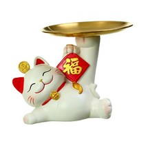 북유럽 고양이 그림 잡화 스토리지 주최자 침실 약혼 거실 장식을위한 다목적 동물 입상 동물 동상, 하얀색, 수지