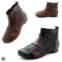 [천연소가죽 펀칭] 가볍고 발볼편한 봄 여름 중년여성 스티치 논슬립 시원한 하이탑 앵클부츠