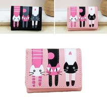 초등반지갑 어린이지갑 심플 여학생 여중생 고등학생 생일선물 귀여운 3고양이 인조PU 깜찍감성 11.9cm 실용적 수납 큐티 3단 고양이패션 반지갑 핑크