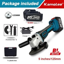 슬라이딩각도절단기 멀티커터기 고속절단기 KamoleeM14 125mm 5 인치 브러시리스 무선 앵글 그라인더 18500RPM 4 단 절단 마끼다 18V 배터리와 호환 가능, Two Battery Plastic+125mm EU