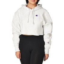 챔피온 여성용 크롭 풀오버 후드 리버스 위브 스웨트셔츠 베스트 후디 블랙., X-Small, Gfs Silver Grey-549302