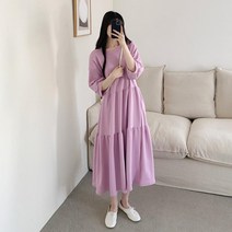 [바보사랑] 여자 2단 캉캉 플레어 데일리 봄 7부 롱원피스[옷자락]