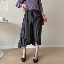 데일리앤 언발란스 밴딩 플리츠 롱 스커트 메델