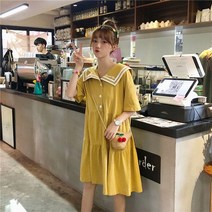 Ogfaour 여름 캐쥬얼 데일리 반팔 학생 원피스 여학생 중학생 셔츠 카라 루즈핏 캉캉 원피스Ogfaour95952