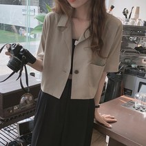 withyourday 린넨 세미크롭 반팔 자켓