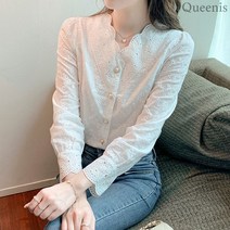 퀸이즈 퀸이즈 토네 진주 버튼 펀칭 블라우스