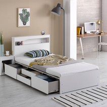 침대생각 써니 LED침대 3&4단 공간서랍 침대세트 슈퍼싱글침대 평상형침대 통서랍침대, 3단서랍형-슈퍼싱글/화이트