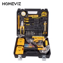 홈위즈 HOMEVIZ DZ-13 공구세트 포함 무선 고속충전 전동드릴 망치 줄자+138P+배터리2개+작업복 증정