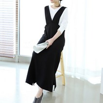 마더라이크 빅사이즈 브이라인 롱원피스 블랙 L XL 여성의류 멜빵