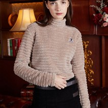 coquetstudio [코케트스튜디오] [레서팬다] 터틀넥 퍼 스트라이프 크롭 티셔츠 베이지