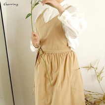 앞치마 Gerring-한국 에이프런 샵 v넥 민소매 통기성 단색 성인용 면화 정원 귀여운 여성용, Light Brown_one size
