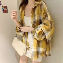 스타일아유 체크남방 브이넥 카라 여성 봄 간절기 여름 와이드 오버핏 캐주얼 셔츠 블라우스