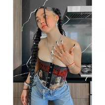 Doit 고딕 프린트 오프 숄더 블랙 탱크 탑 여성 스트릿의류 펑크 그런지 여름 자르기 민소매 슬림