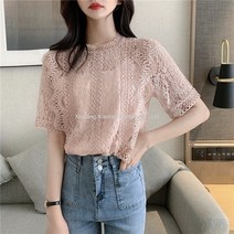 여름 펀칭 레이스 상의 여성 빅사이즈 와이드 루즈핏 스윗