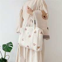 기저귀백팩 스타일 베이비 케어 엄마 어깨 자수 퀼트 유모차 보관 대형 핸드, 큰 곰