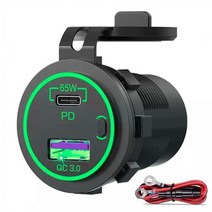 83W 12V USB 콘센트 충전기 65W USB-C PD3.0 & 18W QC3.0 멀티 자동차 포트 소켓 방수 전원 스위치 RV, Green with Cable